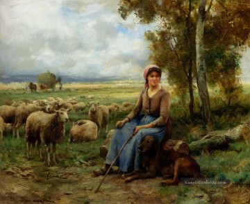  realismus - Schäferess wacht über ihre Herde Leben Bauernhof Realismus Julien Dupre